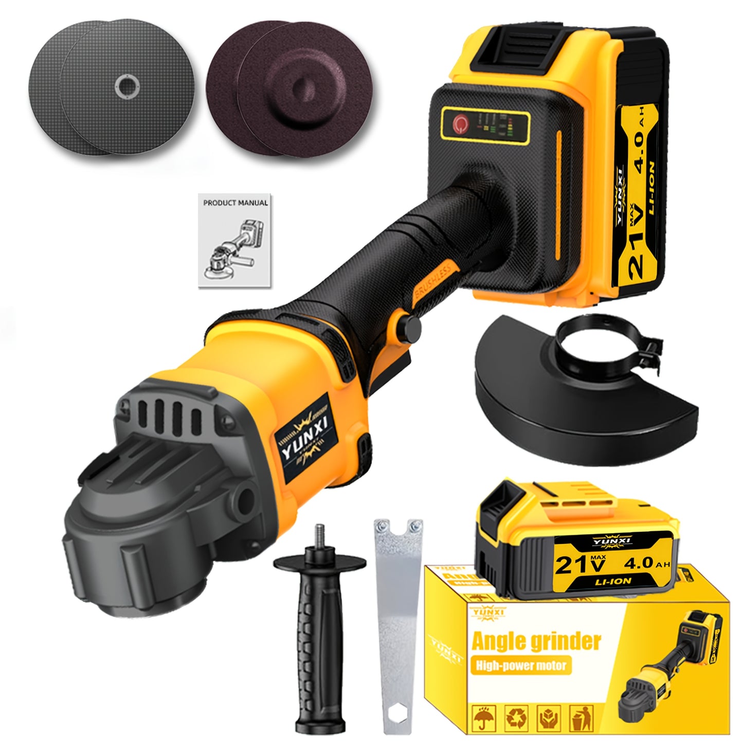 The Grinder Is Equipped with One/Two Lithium-Ion Batteries, Optional Additions Sold Separately, A Fast Charger, And A Cordless Polisher, Complete with A Full Set of Additions, Suitable For, Outdoor, And Gift Use for Men