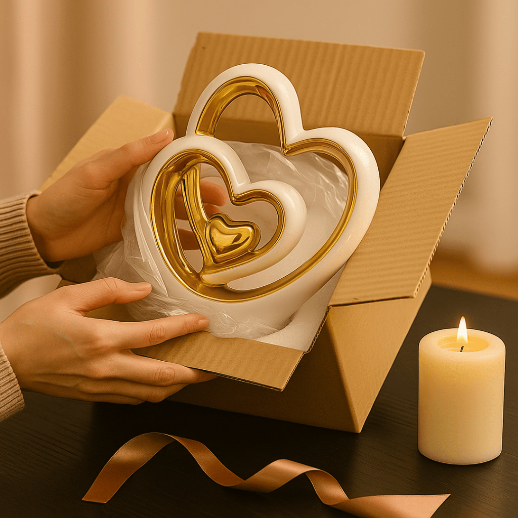 Gold Ceramic Heart Ornament - 25.5cm Sculpture