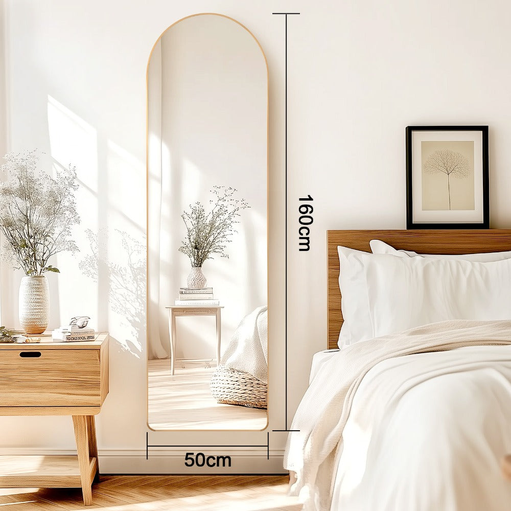 Full-Length Arched Mirror 150x40 cm / 160x50 cm – Large Standing Floor Mirror with Sleek Aluminum Frame – Modern Full Body Mirror for Bedroom or Hallway