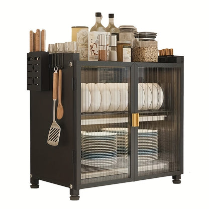 2/3-Tier Kitchen Metal Dish Storage Cabinet, Dish Rack for Kitchen, Kitchen Storage Unit, Kitchen Organizers And Storage, Multifunctional Kitchen Organizer, Kitchen Counter Extension for Plates And Bowls, for Home Kitchen, Utility Racks