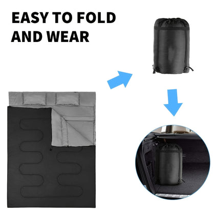 Super Warm Camping Sleeping Bag And Hood, Super Fiber Fabric, Ideal For Outdoor Camping, Camping Accessories, Lightweight Survival Sleeping Bag, Portable Sleeping Bag Suitable For All Seasons, Hiking, Outdoor Activities-Zipper Closure, Double Person