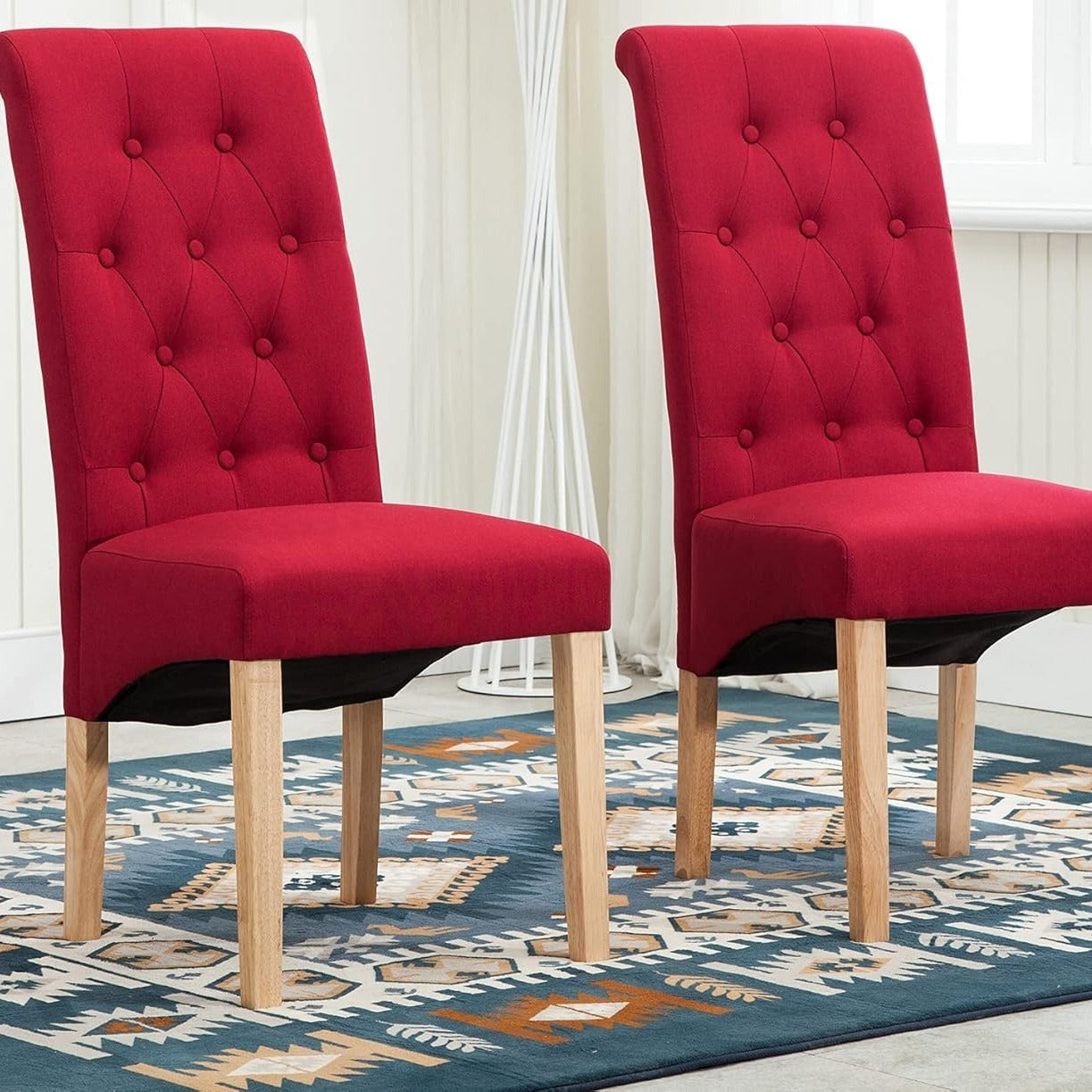 mcc direct Set of 2 Linen Fabric Dining Chairs Roll Top Scroll High Back For Home & Commercial Restaurants