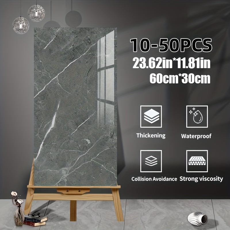 10-20pcs Contemporary Marble Pattern Self-Adhesive Wall Stickers - Waterproof & Oil-Resistan, Glossy Finish, Easy Peel & Stick for Kitchen, Bathroom, Glass, Walls - Removable Modern Home Decor, Bathroom Wall Stickers, Kitchen Decor, Glossy Finish