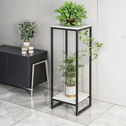 1 Pack, 2-Tier Versatile Metal Plant Stand - Space-Saving Indoor/Outdoor Multi-Layer Potted Plant Rack - Ideal Home Decoration Organizer for Living Room, Balcony, and Bedroom with Sturdy Construction and Easy Assembly - Black/White