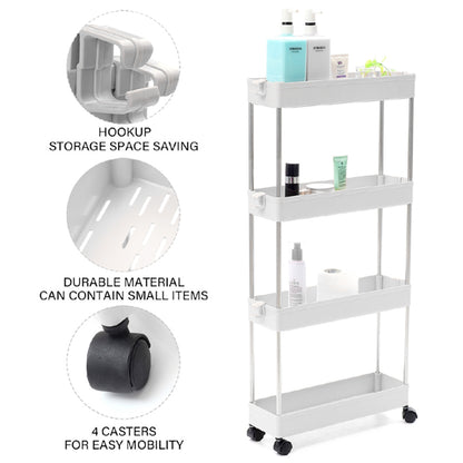 3-4 Layer Multifunctional Kitchen Storage Cart, White Slim Rolling Rack for Seasonings, Snacks, and Beverages, Gap Organizer Shelf for Refrigerator or Bathroom Toiletries