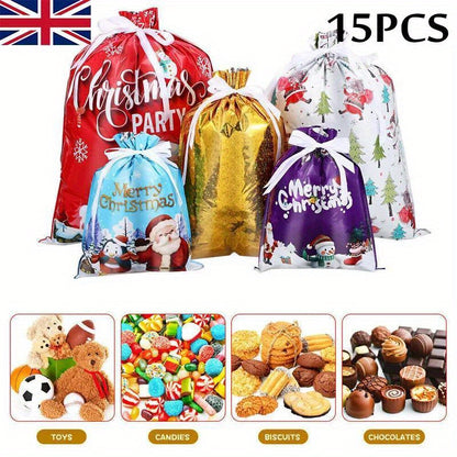 15/18X Large Christmas Sacks Reusable Foil Drawstring Wrap Present Gifts Party Bags, Big Gift Bags, Gift Bags Medium Size, Christmas Gift Ideas, Gift Bags, Clear Large Gift Bags, Holiday Presents, Festive Packaging, Shiny Gift Wrap Reusable.