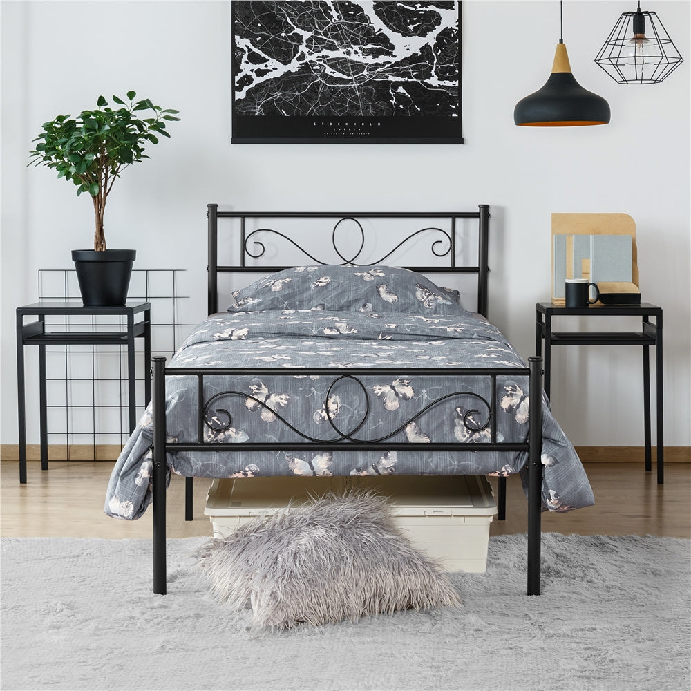 Costoffs Metal Platform Bed, Metal Bed Base, Metal Bed Frame with Scroll Design Headboard and Footboard, Mattress Foundation, Easy Assembly Bed, Bedroom Furniture, Metal-Framed Bed Base with Storage, Black/White/Pink
