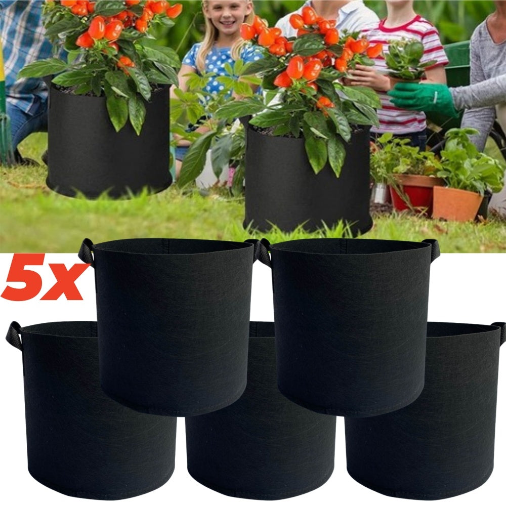 5Pack/10Pack Heavy Duty Grow Bags - Thickened Nonwoven Fabric Raised Garden Plant Pots with Aeration Holes And Sturdy Green Border, Collapsible/Outdoor Self-Watering Bags for Vegetables, Herbs, Flowers, 11.36/18.93/26.5L