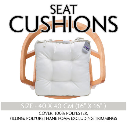 4 Pack Seat Cushions 40x40cm with Tie Fastenings – Soft Foam Chair Pads for Kitchen, Dining, Office, Patio & Garden | Grey | Gaveno Cavailia