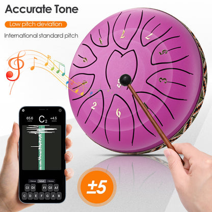 Steel Tongue Drum, 6 Inch 11 Tone Hand Pan Drum, Beginner Percussion Instrument with Carry Bag, Fingerpick, and Mallets for Meditation Yoga Sound Healing