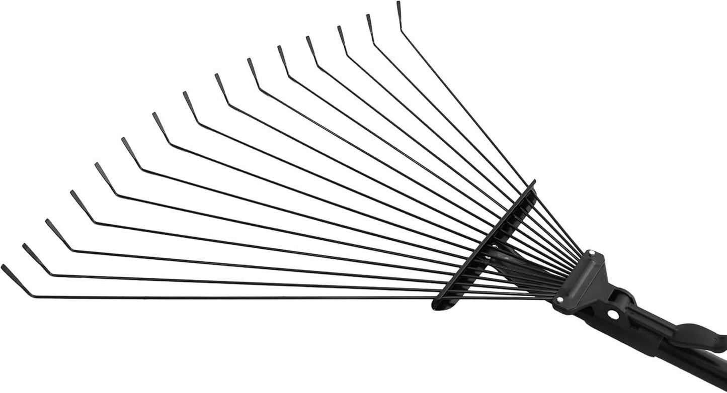 Leaf Rake, 15 Metal Tines, Adjustable Garden Rake with 20-60 cm Wide Head and 81-170 cm Handle, Tool for Removing Leaves in Gardening, Patio, Lawn