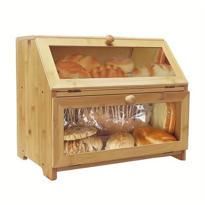 1pc Bamboo Double-Layer Bread Bins Household Kitchen Food Storage Box Organizer