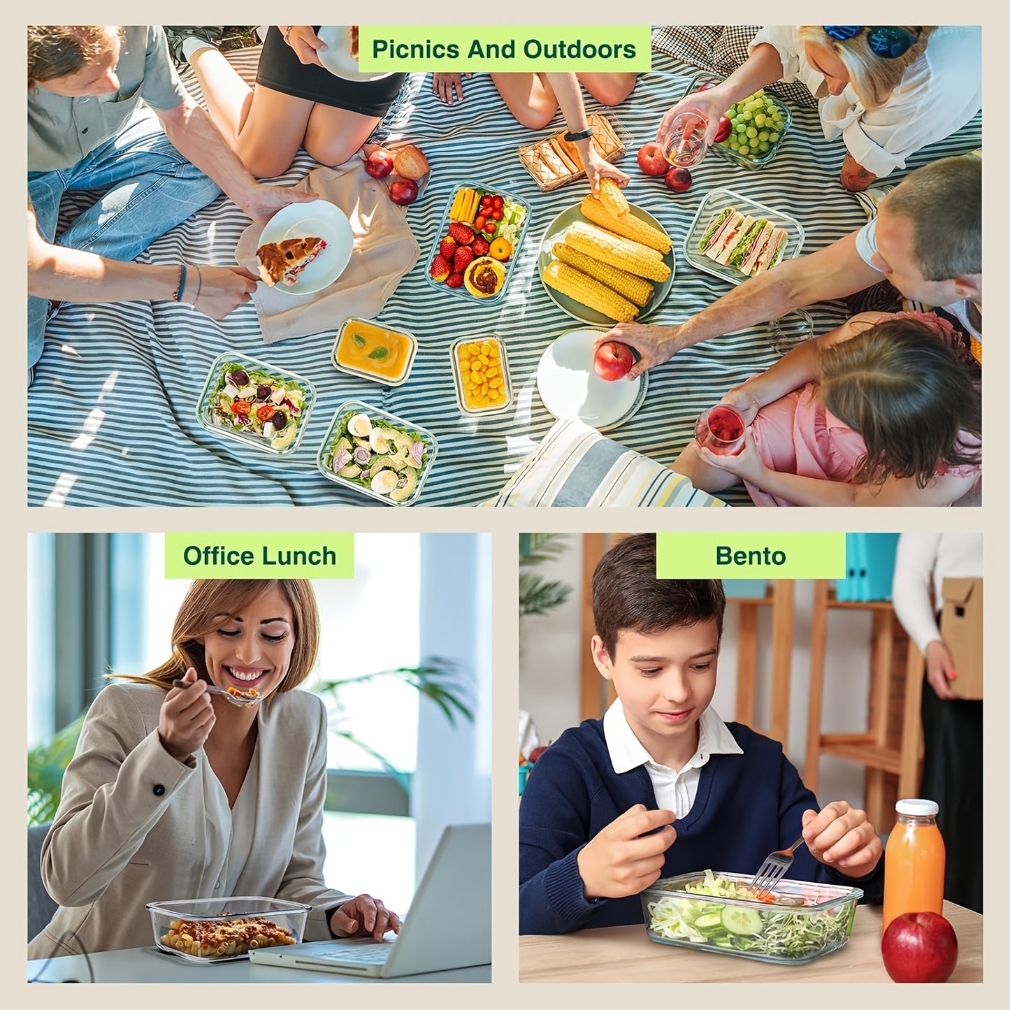 8pcs Glass Storage Container Set with Lids, Stackable, Leak-Proof Snap-Lock Seal, a Great Helper for Kitchen Storage, Suitable for Ovens, Microwaves, Refrigerators, And Dishwashers