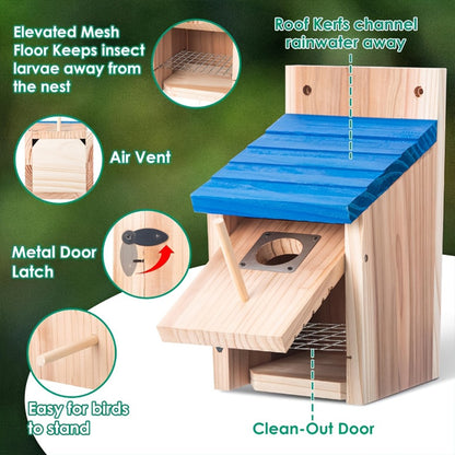 2pcs Cedar Bluebird Box Houses with Metal Guard, Secure Latch, Fledgling Grooves, Air Vents - Wooden Bird Houses for Outside, 1-1/2" Entrance Hole, Perfect for Bluebirds, Wrens, Swallows, Bird Feeder Houses | Classic Style | Wooden Construction, Bird Hous