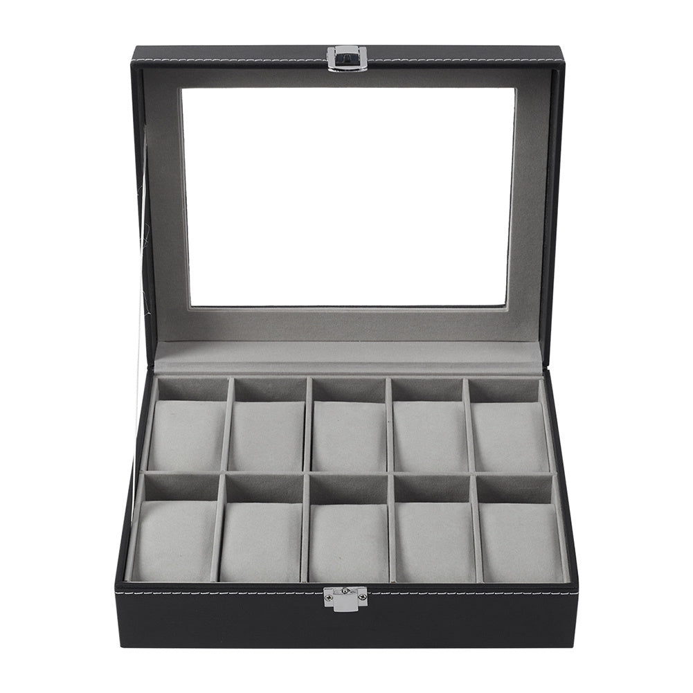 Watch Box for Men, 10 Slot Watch Case With Removable Watch Pillows, Watch Display Box with Glass Lid, Large Watch Holder for Jewelry and Watch Storage for Men Women, Ideal for Christmas Gift