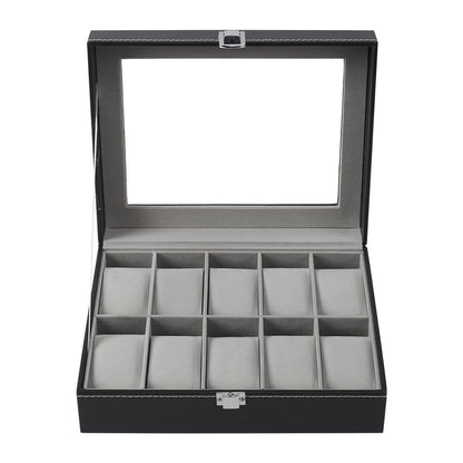 Watch Box for Men, 10 Slot Watch Case With Removable Watch Pillows, Watch Display Box with Glass Lid, Large Watch Holder for Jewelry and Watch Storage for Men Women, Ideal for Christmas Gift
