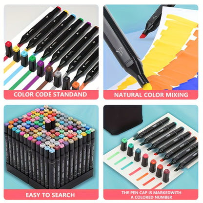 178-Colour Dual-Tip Art Marker Set with Drawing Book – Professional Sketch Illustration Markers Gift Box or Cloth Bag for Artists Adults & Christmas Gift