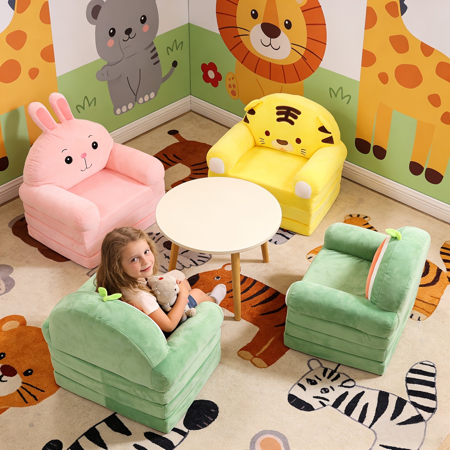Kids Folding Sofa, Children's Stool, Kindergarten Baby Seat, Flip-Top Sofa Chair, Plush Reclining Lazy Sofa