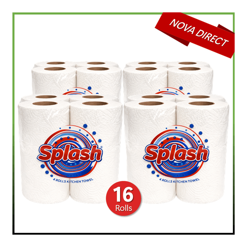 Kitchen Towels. Splash 2-ply Quilted Paper Rolls. . Responsibly Sourced. Strong. 10m per Roll