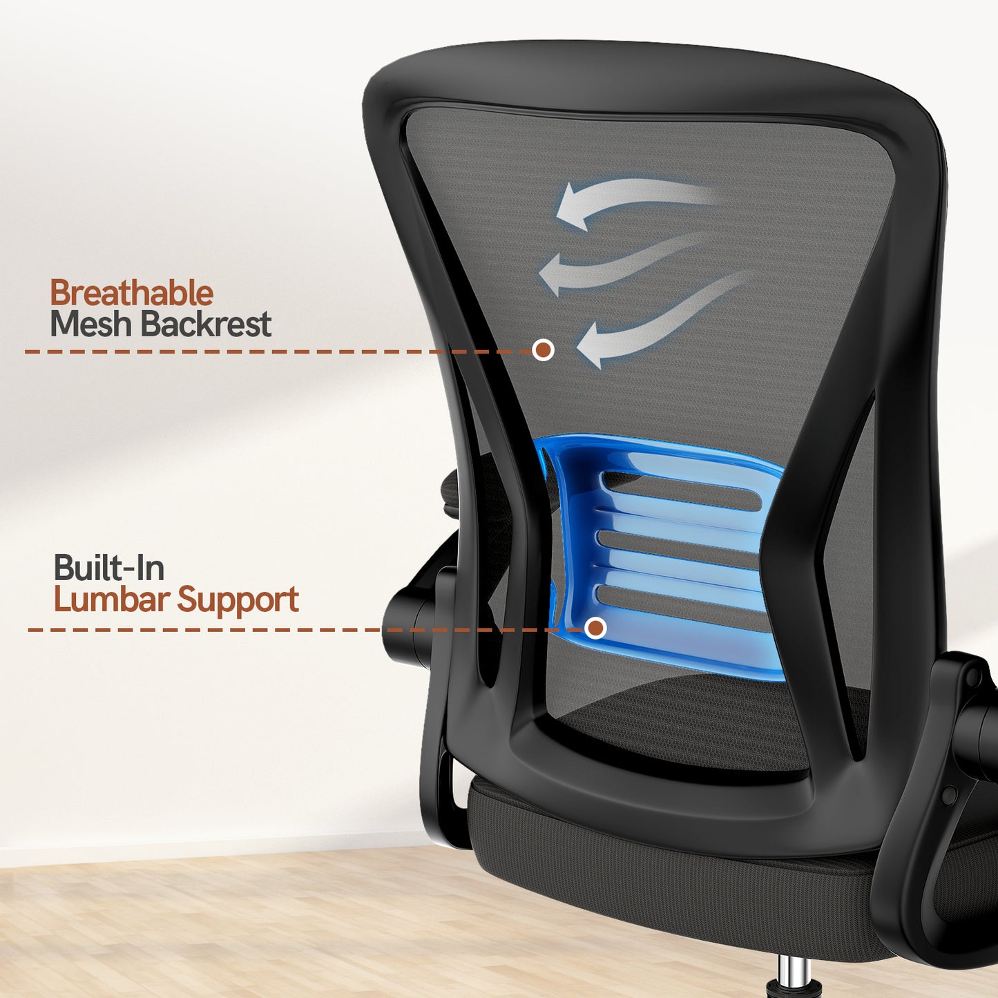 GartistGo Office Chair Ergonomic Desk with 90° Flip-up Armrest Lumbar Support, Height Adjustable Chair, Executive Swivel Computer Padded Seat Cushion for Home/Office