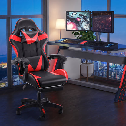 Gaming Chair for Adults with Footrest, Ergonomic Computer Chair with Massage Lumbar Support, Reclining Backrest, Swivel Office Gamer Chair with Headrest