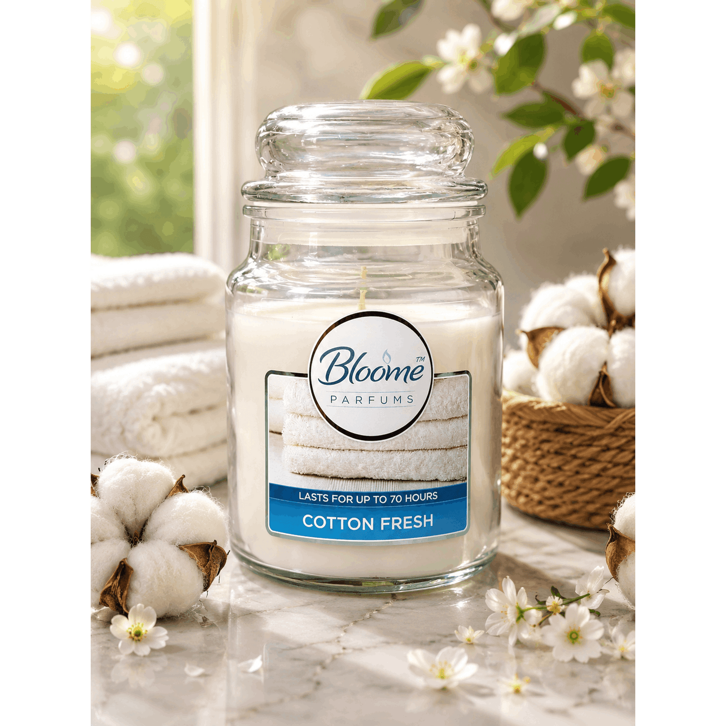 Bloome Perfumes Glass Candle - Large - Cotton Fresh - 510g pack of 1