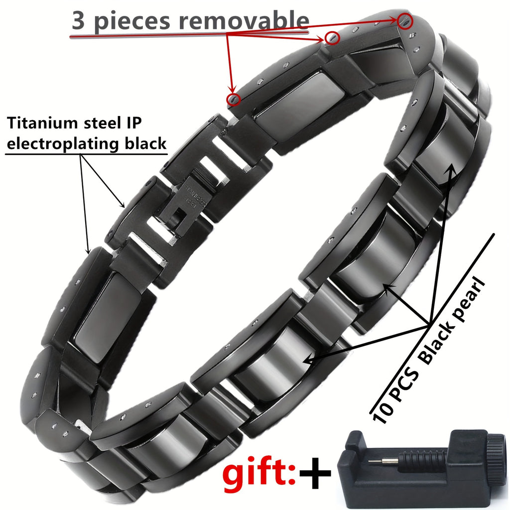 Black Stainless Steel Link Bracelet with Sizing Tool