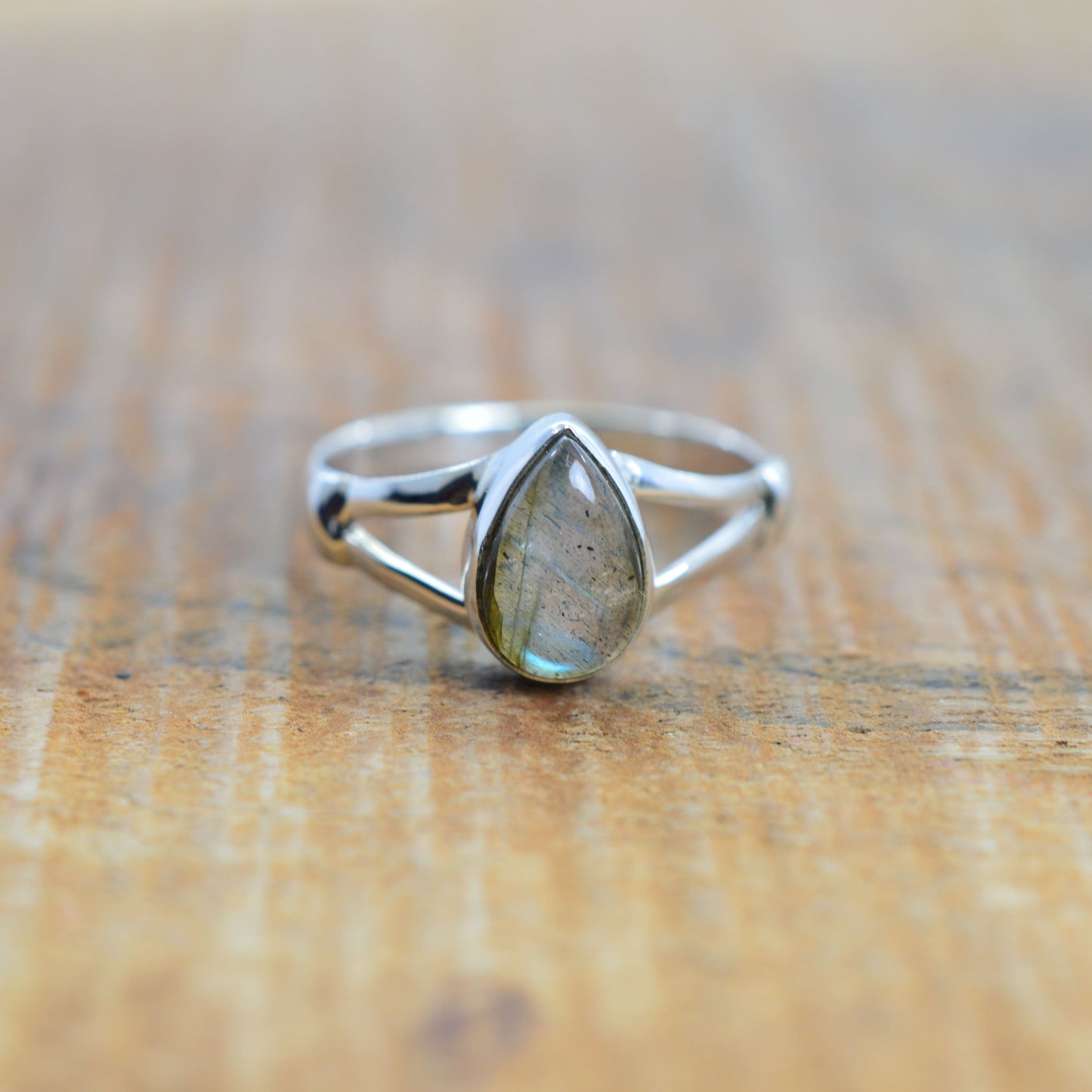 925 Sterling Silver Pear Gemstone Ring in Onyx, Larimar and More, Minimal Daily Wear Jewelry for Women