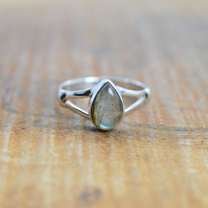 925 Sterling Silver Pear Gemstone Ring in Onyx, Larimar and More, Minimal Daily Wear Jewelry for Women