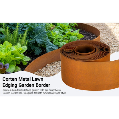 Heavy Duty Corten Steel Lawn Edging 10m and 5m, 15cm High, 0.3mm Thick Pre-Aged Metal Garden Border, Strong & Flexible Landscape Edging, Gloves Included (15cm x 5m)