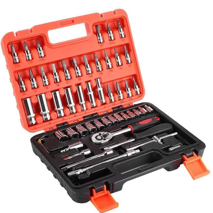 53pcs 1/ 4" Drive Ratchet Socket Wrench Set, with Carbide Screwdriver Bits - 1/ 4" Drive Ratchet with Flat, Hex, & Torx Heads, Extension Rod - Durable Tool Kit for Car Maintenance & Household Tasks