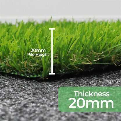 Artificial Grass 20mm Pile Height 1m Wide – UV Resistant Self-Draining Fake Turf, Pet & Child Friendly, Multiple Lengths for Garden, Patio, Balcony & Indoor Use