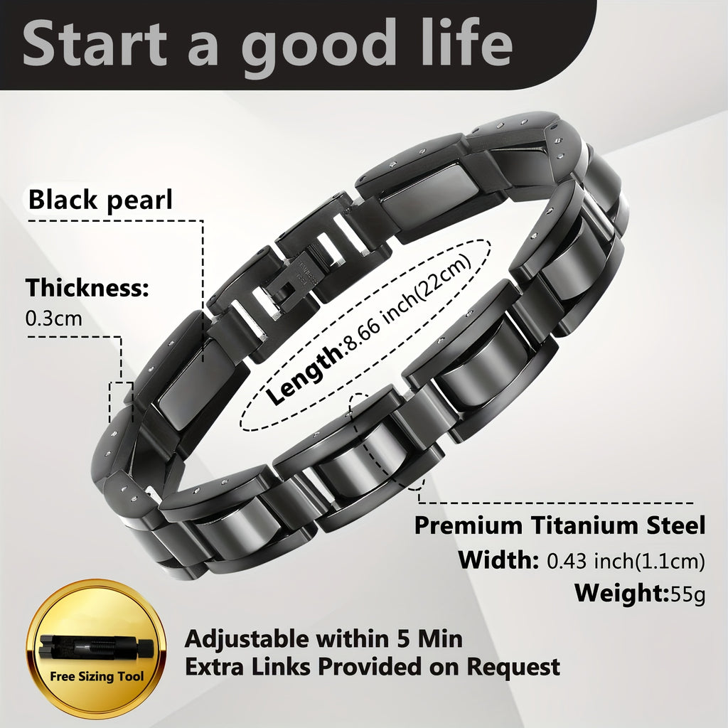 Black Stainless Steel Link Bracelet with Sizing Tool