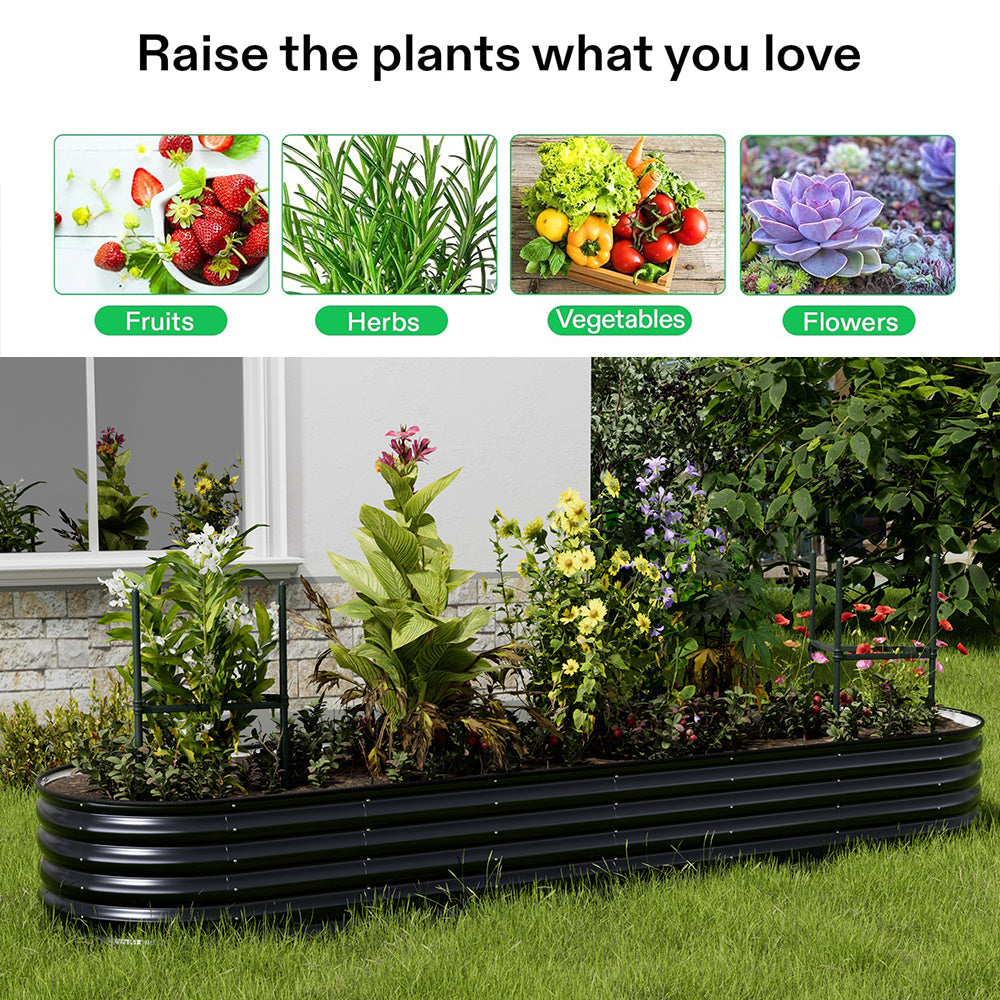 Extra Large Raised Beds for Garden, Oval Planter Box with Plant Climbing Frame, Outdoor Raised Planters for Vegetables, Flowers & Herbs, Bottomless Metal Garden Bed