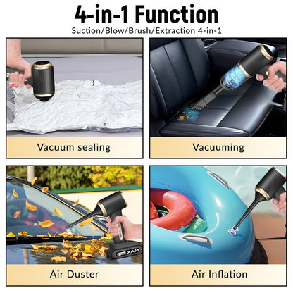4-in-1 Cordless Vacuum Cleaner & Air Pump with Brushless Motor – Portable High-Power Blower for Car Interior, Pet Hair, Keyboard & Home – Gift for Car Owners & Pet Parents