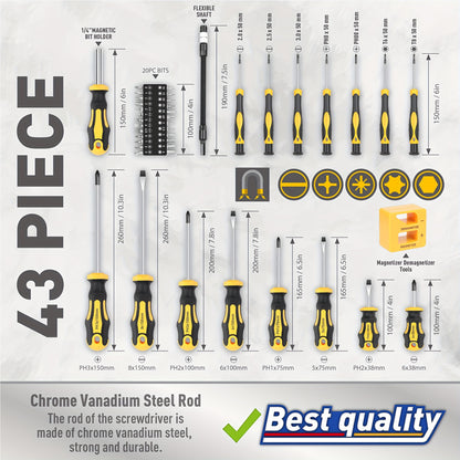 43pcs Magnetic Screwdriver Set with Slotted Phillips Hex Rice Character Plum Blossom and Precision Screwdrivers Magnetic Demagnetizer Tool