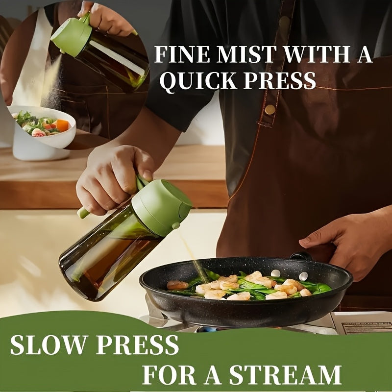Set of 2 Kitchen Glass Olive Oil Dispensers, a 2-In-1 Oil Bottle And Cooking Sprayer, 16-Ounce Premium Dark Green Glass Oil Bottle, Cooking Oil Dispenser, Kitchen Oil Sprayer, Includes 6 Stickers, Suitable for Grilling, Rvs, Salads