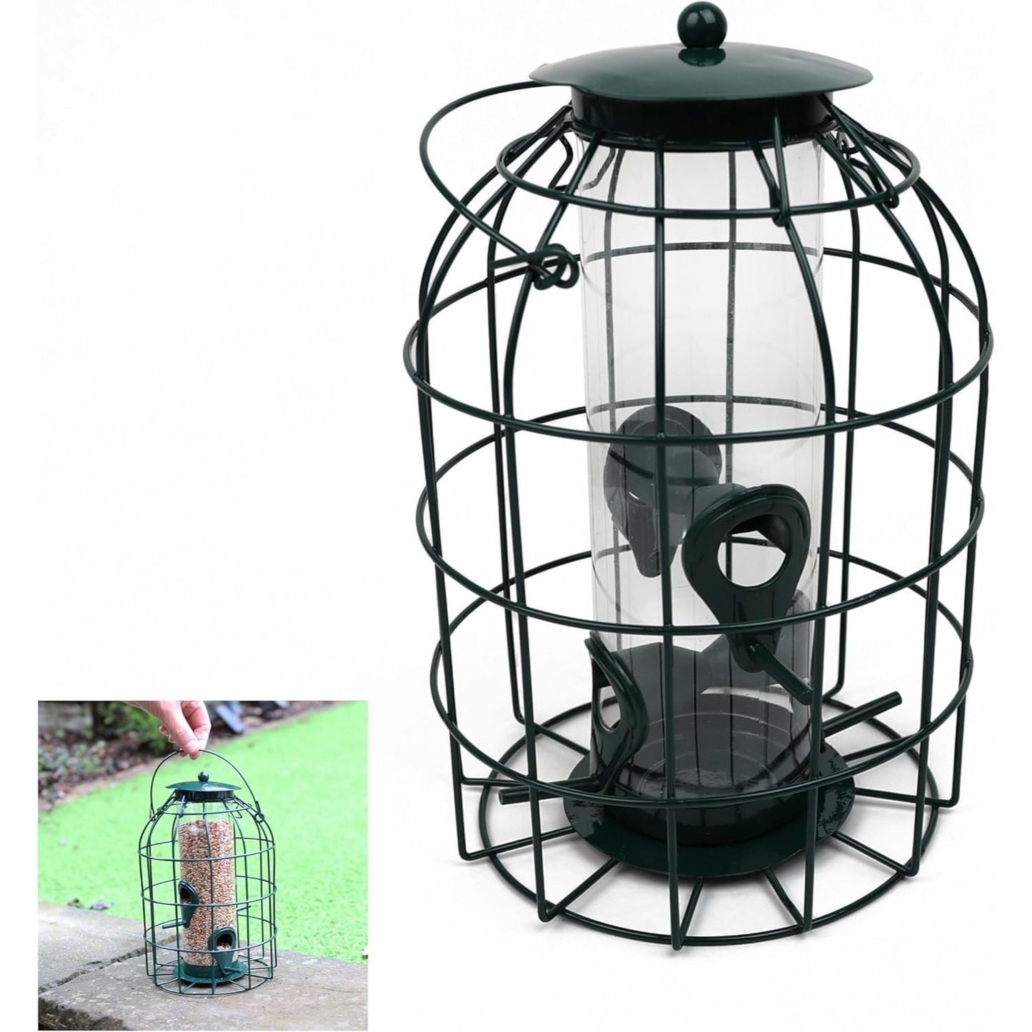 Large Heavy Duty Squirrel Proof Bird Feeder For Wild Seed Feed Mix Outdoor Garden Use - With Strong Metal Cage To Deter Squirrels & Large Birds (Caged Feeder)