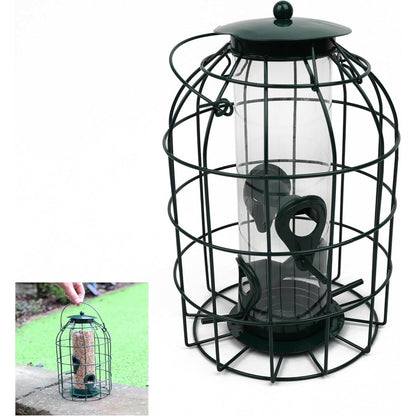 Large Heavy Duty Squirrel Proof Bird Feeder For Wild Seed Feed Mix Outdoor Garden Use - With Strong Metal Cage To Deter Squirrels & Large Birds (Caged Feeder)