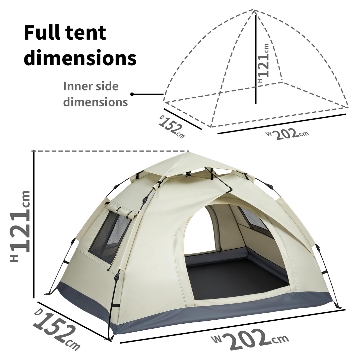 2-3 Persons Instant Auto Up Large Camping Tent Outdoor Shelter Divided Curtain for Separated Room Portable with carrying Bag for All Seasons
