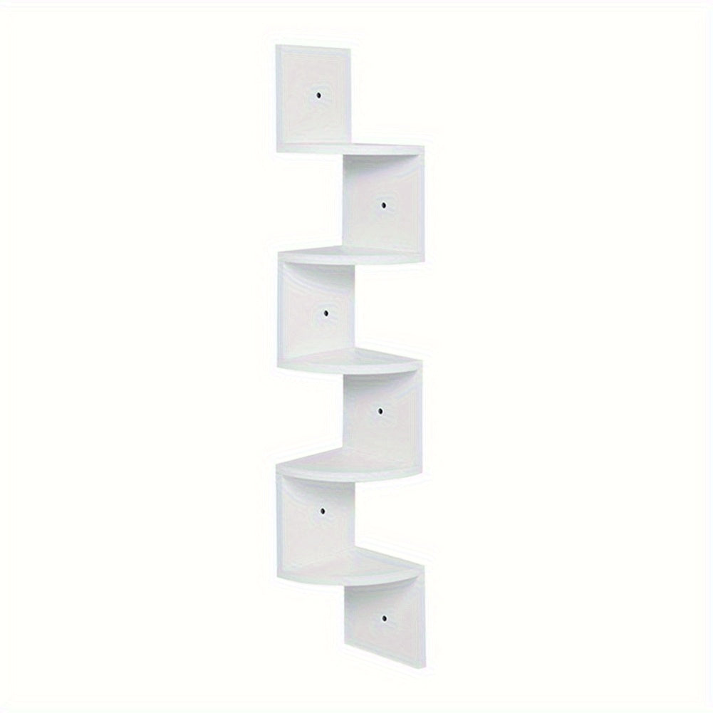 1pc 5-Tier Wooden Corner Shelf - Space-Saving Floating Bookcase & Display Stand | Easy Assembly Storage Rack for Books, Plants & Decor in Living Room, Office & Bathroom