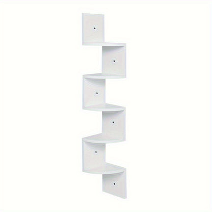 1pc 5-Tier Wooden Corner Shelf - Space-Saving Floating Bookcase & Display Stand | Easy Assembly Storage Rack for Books, Plants & Decor in Living Room, Office & Bathroom