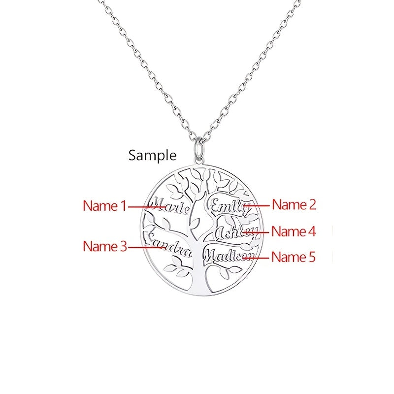 [Custom Tree of Life] 304L Stainless Steel Custom Tree of Life Necklace | Engraved with 1-8 Names | Family Name Jewelry Gift for Wives, Mothers, Grandmothers
