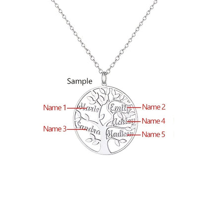 [Custom Tree of Life] 304L Stainless Steel Custom Tree of Life Necklace | Engraved with 1-8 Names | Family Name Jewelry Gift for Wives, Mothers, Grandmothers
