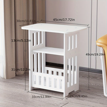 Youyijia Compact Three-Tier Side Table - Contemporary Wooden Nightstand in White for Home, Bedroom, Living Room, Hallway, Or As a Coffee Table