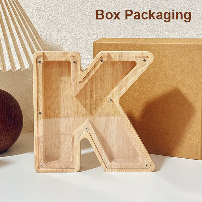 1 unique 18cm*18cm wooden letter jar - 26 creative A-Z letter storage containers, transparent design, birthday gift idea, home decoration, best friend gift, and functional holiday present.