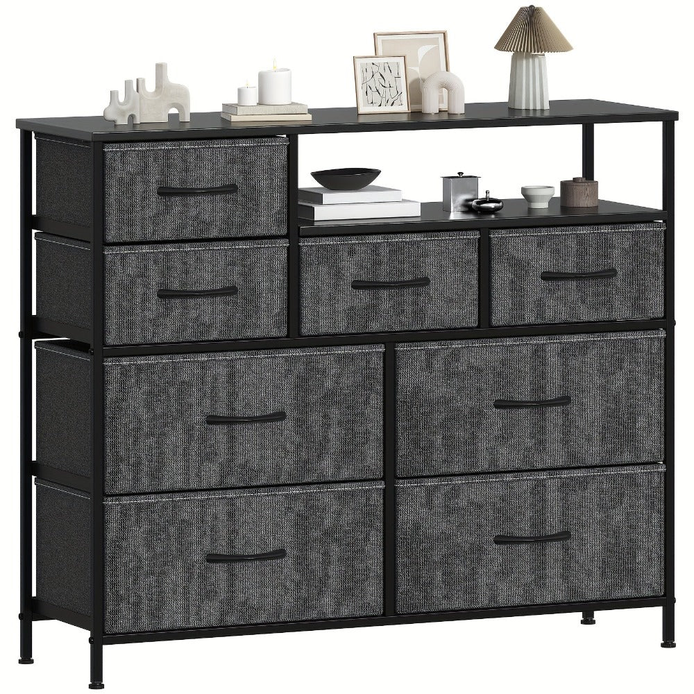 8 Drawer Chest of Drawers with Fabric Fronts & Wooden Top – Large Storage Dresser Organiser Unit for Bedroom & Living Room