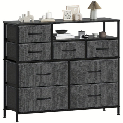 8 Drawer Chest of Drawers with Fabric Fronts & Wooden Top – Large Storage Dresser Organiser Unit for Bedroom & Living Room