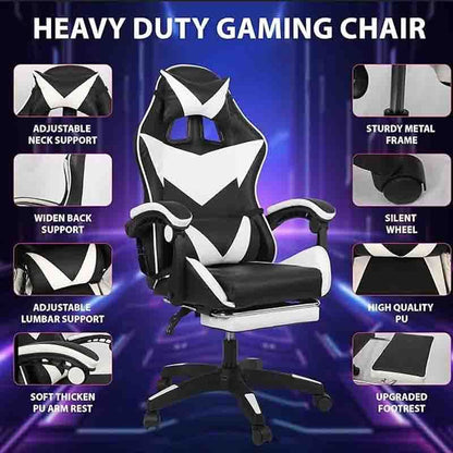 Gaming Chair Footrest Office Massage Computer Recliner Swivel Cushion High Back Support Lumbar Support