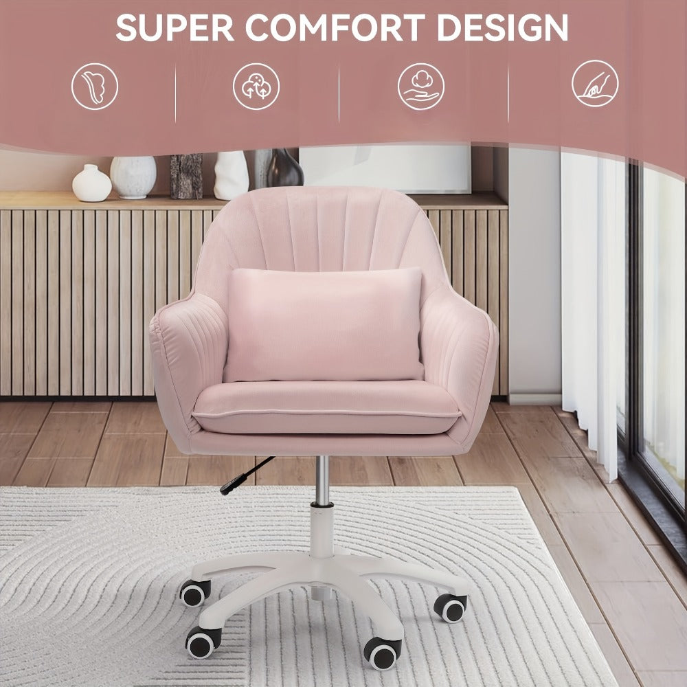 Velvet Swivel Desk Chair with Pillow & Height Adjustment – 360° Rotatable Home Office & Vanity Chair, Memory Foam Seat, Up to 150kg, for Study Room & Bedroom